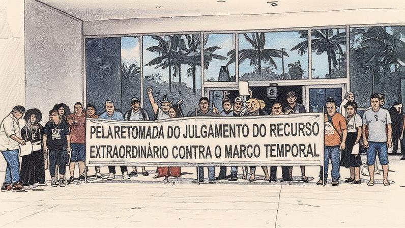 Delegação dos povos Kaingang, Xokleng, Guarani e Kaiowá realiza semana de mobilização em defesa de direitos constitucionais indígenas em Brasília (DF). Foto: Hellen Loures/Cimi