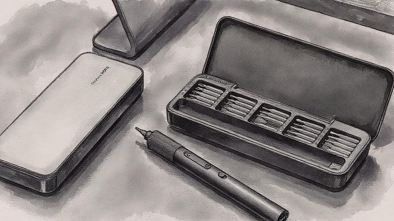 Hoto’s handy carrying case features a space for every component, plus a place to magnetize the bits.