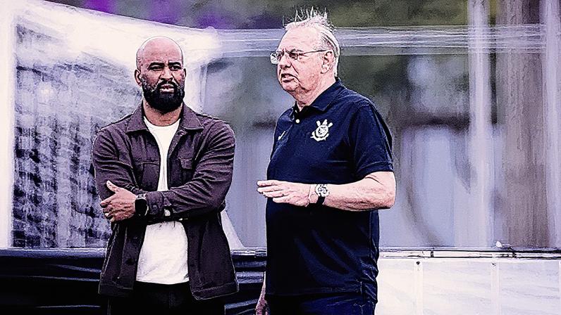 Fabinho Soldado e Osmar Stabile durante treino do Corinthians • Rodrigo Coca/Agência Corinthians