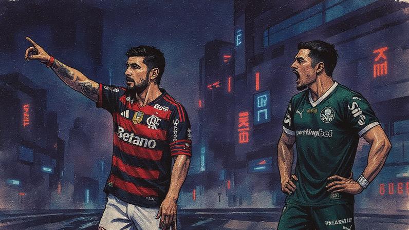 Jogadores de Flamengo e Palmeiras disputam bola em confronto direto da última rodada do Brasileirão (Foto: Thiago Ribeiro/AGIF)