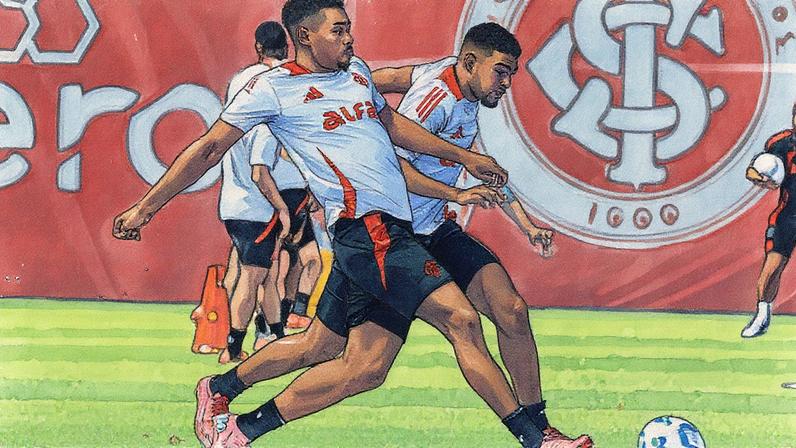 Gustavo Prado e Victor Gabriel em treino no CT Parque Gigante (Foto: Ricardo Duarte/SC Internacional)