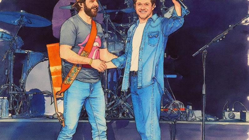 Thomas Rhett and Niall Horan performing in London in 2023.