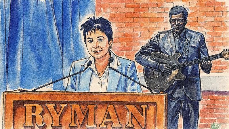 Nancy Jones speaking at a George Jones statue unveiling in Nashville in June. Tibrina Hobson/Getty Images