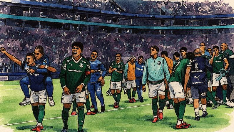 Jogadores do Palmeiras comemoram classificação para a final da Libertadores da América (Foto: Nelson Almeida / AFP)