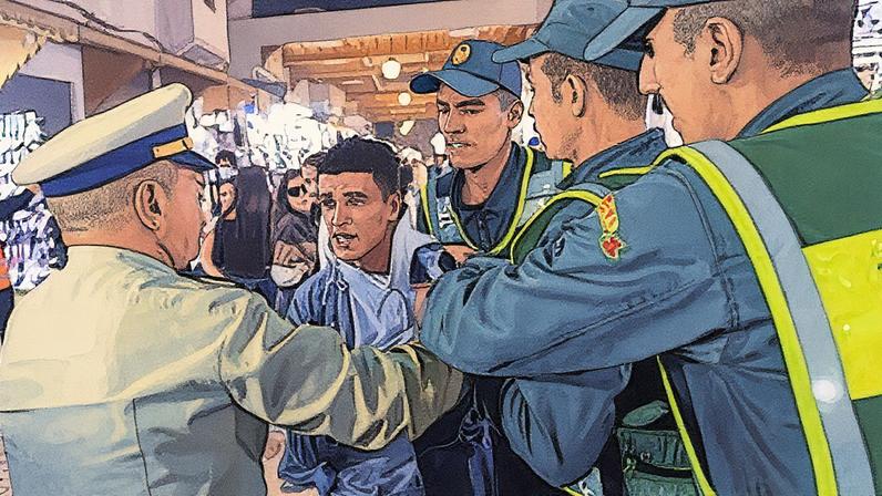 La policía detiene a una persona durante una manifestación en Rabat, el lunes 29 de septiembre. JALAL MORCHIDI (EFE)