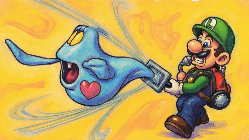 Luigi attempts to vacuum a ghostie.