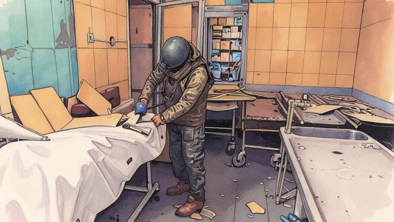 Max, paramédico de 31 años de la Brigada 59, comprueba la existencia de un cadáver entre las ruinas del hospital de Dobropilia el 1 de octubre. Luis de Vega
