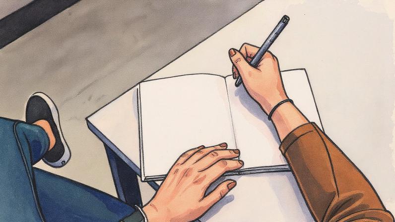 Imagem mostra mão escrevendo sobre o papel