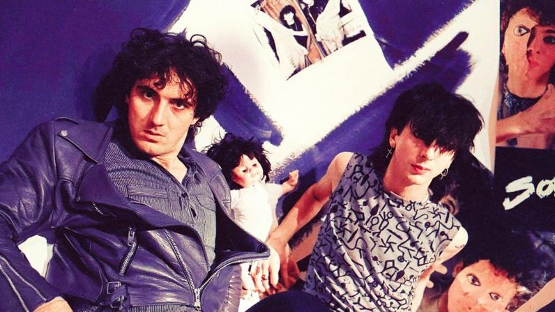 English New Wave and Synth Pop musicians Marc Ball (left) and Marc Almond, both of the group Soft Cell, film the 'Soul Inside' music video, 9/20/1983.