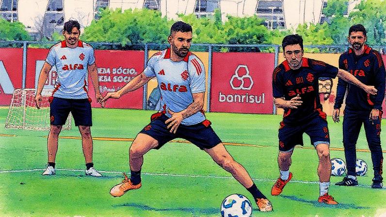 Bruno Henrique (C) e Óscar Romero (E) em treino do Inter (Foto: Ricardo Duarte/SC Internacional)