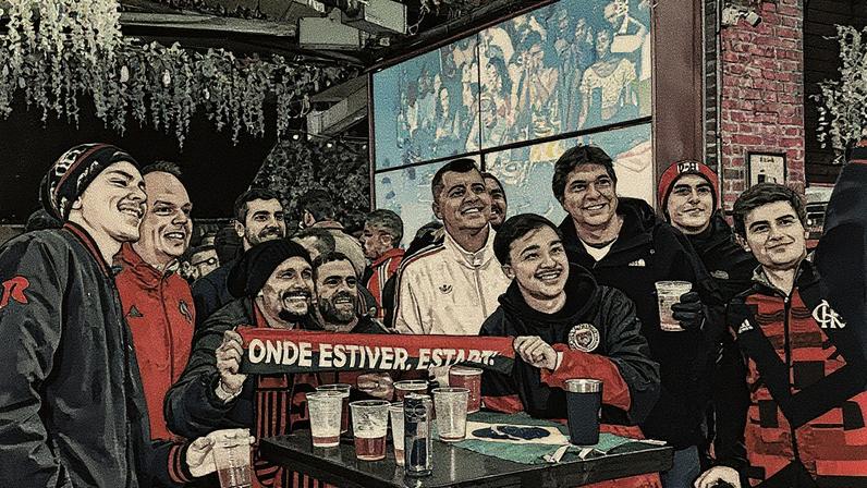 Torcedores do Flamengo lotam bar em Buenos Aires na véspera do duelo com o Racing, pela Libertadores (Foto: Lucas Bayer / Lance!)