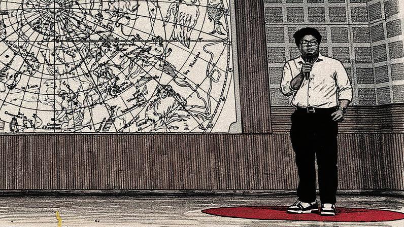 “What draws me to MIT Open Learning and OpenCourseWare is it breaks the old model of education. It’s not about sitting in a lecture hall, it’s about access and experimentation,” says Vivan Mirchandani, seen here giving a TEDEd talk on cosmology. He has completed more than 27 online MIT courses to date.