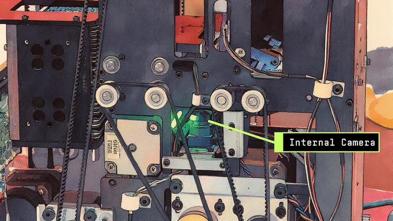 A shot of the Deckmate 2's internals, including the camera that can be accessed to learn the deck’s order.