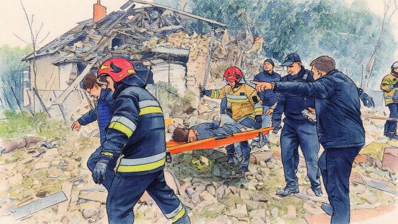 Los servicios de emergencia trabajan en uno de los lugares atacados por el ejército ruso este domingo en Lviv (oeste de Ucrania).