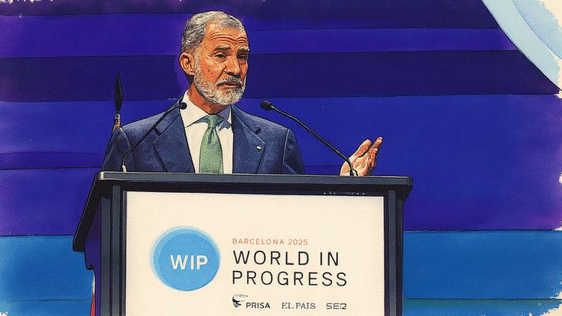 El rey Felipe VI, al finalizar su intervención en el foro WIP, este martes.