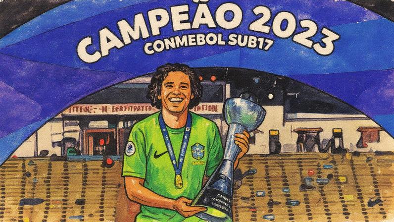 Phillipe Gabriel com o troféu do Sul-Americano Sub-17 de 2023 (Foto: Reprodução/Instagram)