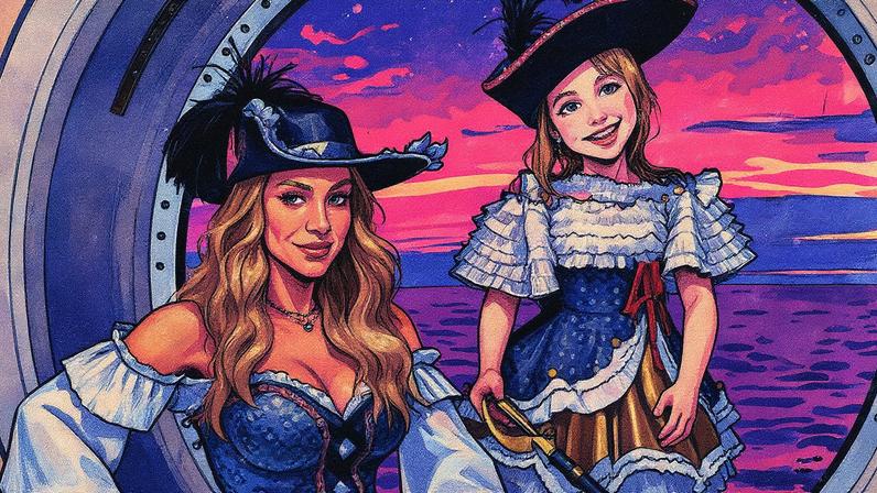 Ana Paula Siebert e a filha, Vicky Justus, se fantasiam de piratas em cruzeiro da Disney — Foto: Reprodução/Instagram