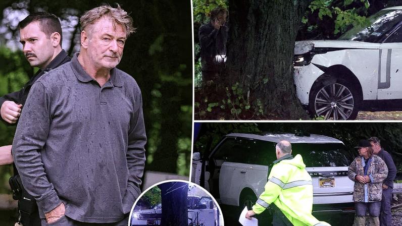 Alec Baldwin crashed his car into a tree in the Hamptons in pictures obtained by Page Six. Matt Agudo/INSTARimages