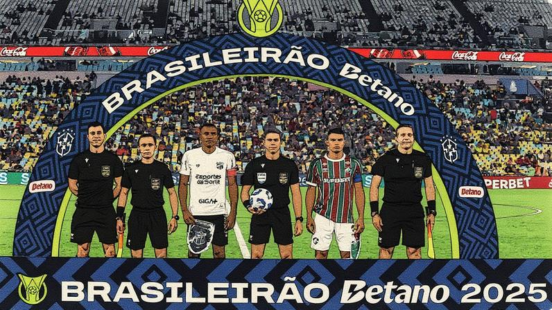 Arbitragem e capitães de Fluminense e Ceará, pelo Brasileirão (Foto: Lucas Merçon/FFC)
