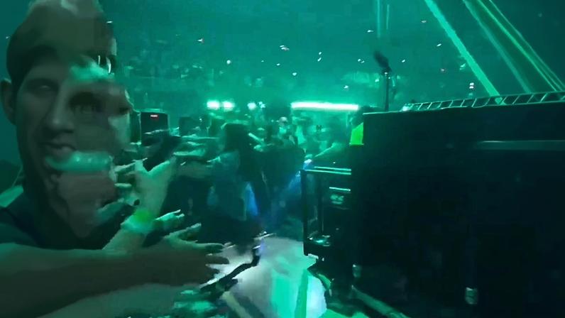 Billie Eilish was pulled to the ground by an unruly fan at her concert in Miami Thursday night. X/@thedin3er