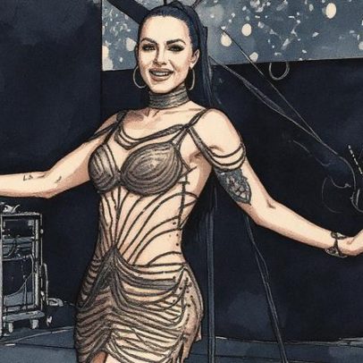 Carla Prata brilha com look dourado no pré-Carnaval da Tucuruvi