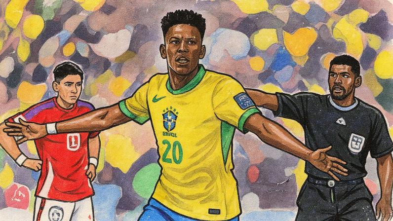 Estêvão comemora seu gol pela Seleção Brasileira (Foto: Mauro Pimentel/AFP)