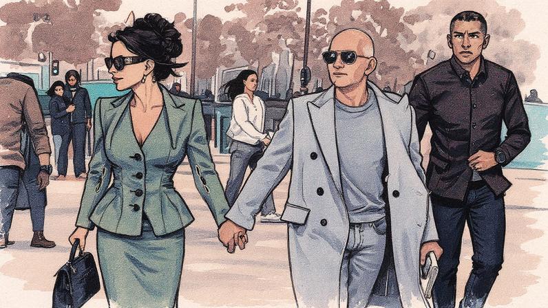 Jeff Bezos and Lauren Sánchez twinned in gray in Paris on Saturday. Nicolas Gerardin / BACKGRID