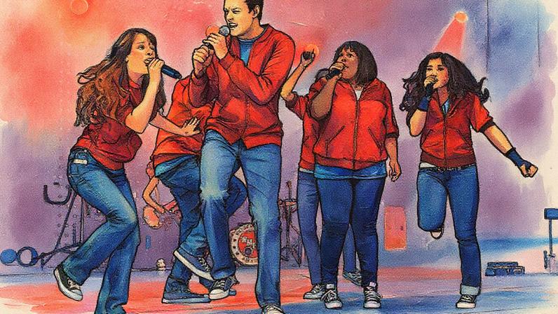 Lea Michele, Cory Monteith, Amber Riley and Jenna Ushkowitz of 'Glee' onstage in 2010