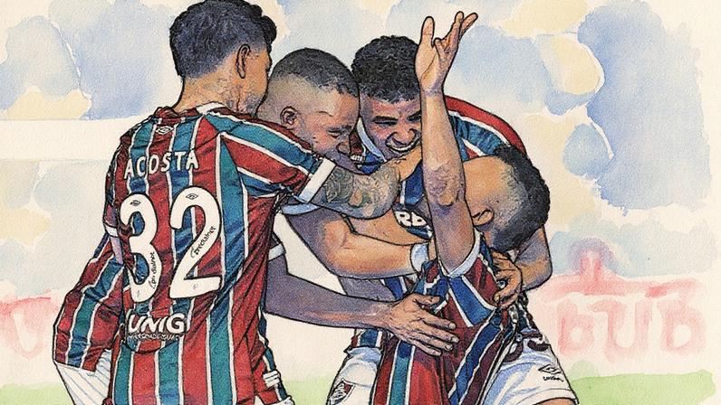 Jogadores do Fluminense comemoram gol contra o Ceará, no Brasileirão (Foto: Marcelo Gonçalves/FFC)