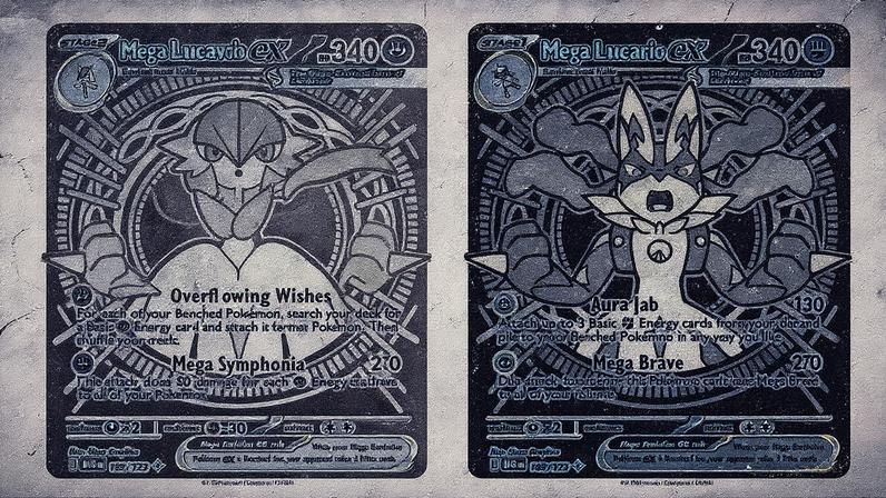 Two gold cards on a golden background. © The Pokémon Company / Kotaku