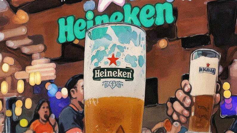Copos de cerveja Heineken em restaurante