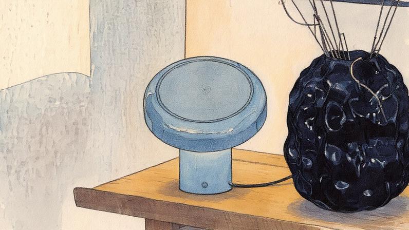 The Blomprakt Bluetooth speaker lamp is available in black, light blue, and beige color options.