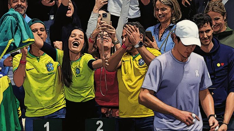 A torcida brasileira celebra a vitória de João Fonseca na estreia do Masters 1000 de Paris (Divulgação)