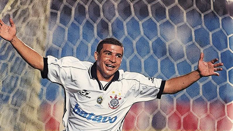 Luizão comemora um dos dois gols do título corintiano sobre o Atlético-MG no Morumbi, em 1999. (Foto: Divulgação)