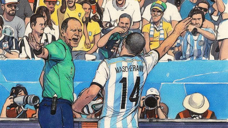 MAscherano Argentina e Jonas Eriksson árbitro Arena Corinthians — Foto: Agência Reuters