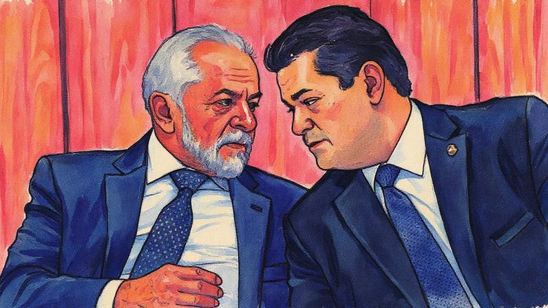 Lula e o presidente do Senado, Davi Alcolumbre, que acumula também a presidência do Congresso Nacional. (Foto: José Cruz/Agência Brasil)