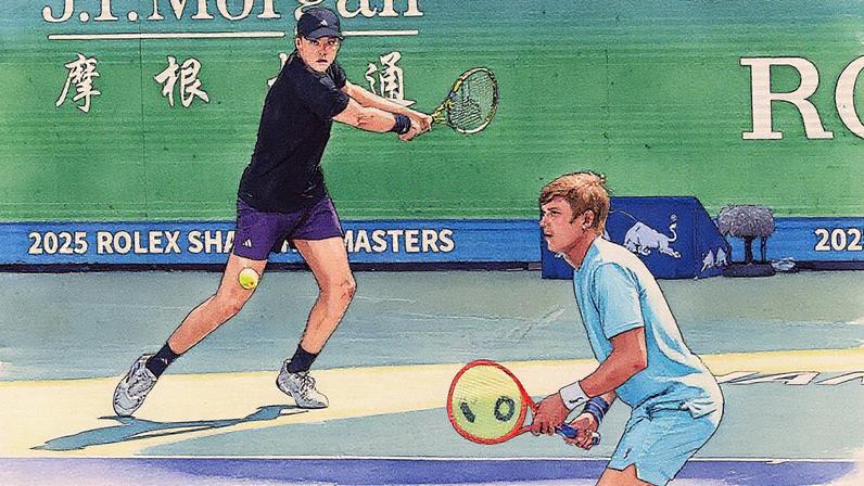 Alex Michelsen (ao fundo) e Andre Goransson (Foto: Rolex Shanghai Masters)