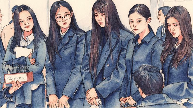NewJeans attends the first court hearing for ADOR lawsuit at Seoul Central District Court in Seocho-gu on March 7, 2025 in Seoul, South Korea.