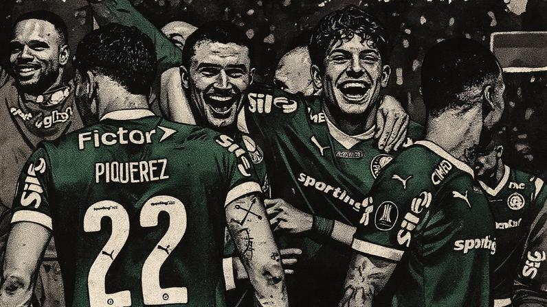 Jogadores do Palmeiras comemoram a vitória sobre a LDU que garantiu a vaga na final da Libertadores (Foto: Nelson Almeida / AFP)