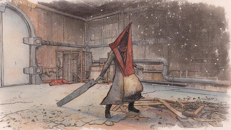Pyramid Head wields a massive blade.