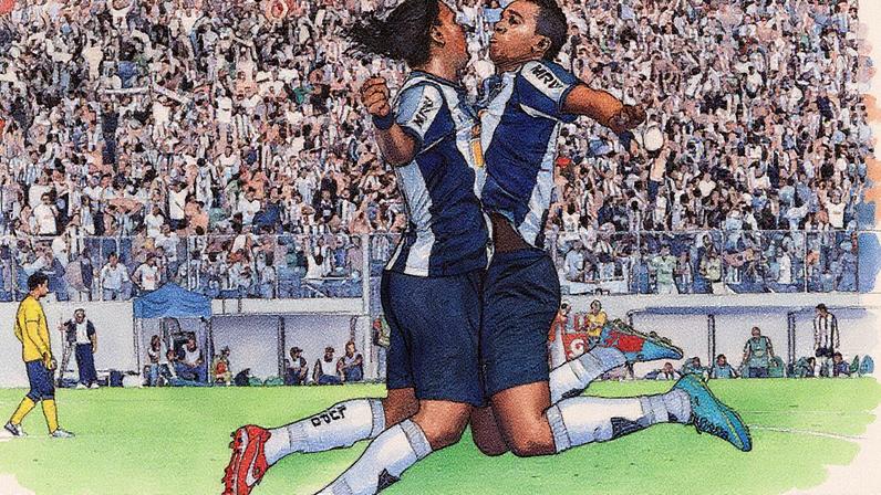 Ronaldinho Gaúcho e Jô comemoram gol do Atlético-MG sobre o Cruzeiro no Independência (Foto: Bruno Cantini/AGIF)