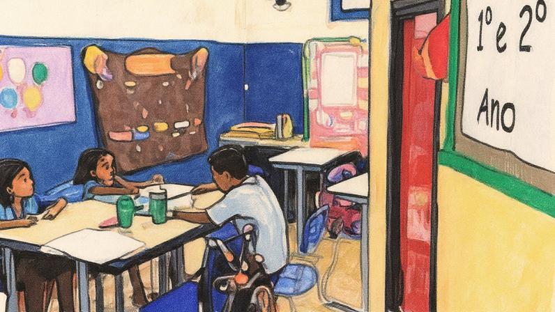 Imagem de uma sala de aula com um aluno sentado • Tânia Rîgo/Agência Brasil
