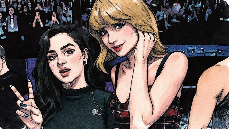 Charli XCX (L) and Taylor Swift pose backstage at iHeartRadio Jingle Ball 2014, hosted by Z100 New York and presented by Goldfish Puffs at Madison Square Garden on December 12, 2014 in New York City.