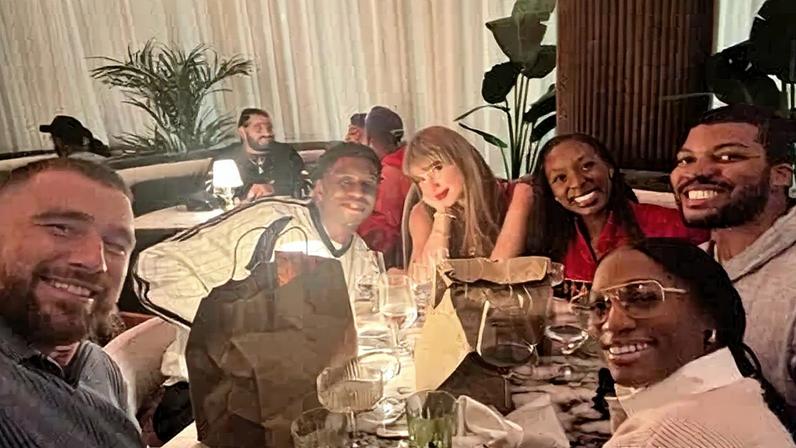 Travis Kelce and Taylor Swift stepped out for post-game celebrations Sunday night.