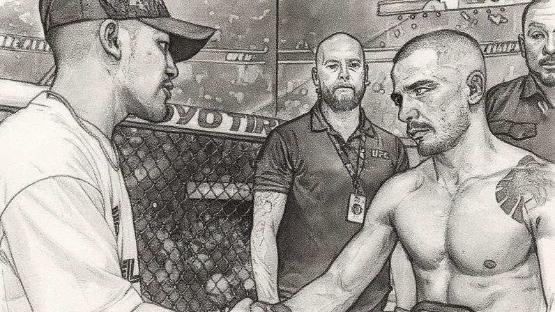 Joshua Van (esq) cumprimenta Pantoja (dir) no UFC (Foto: Reprodução/Instagram/Joshua Van)