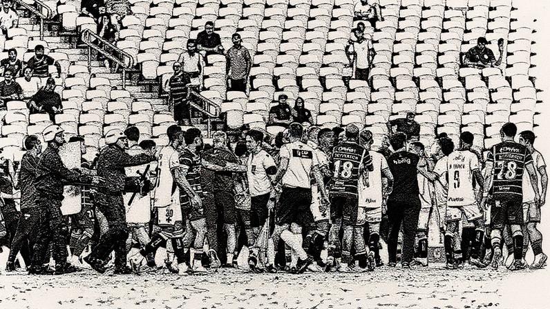 Confusão entre jogadores de Fortaleza e Vasco, em partida pelo Brasileirão (Foto: Baggio Rodrigues/AGIF)