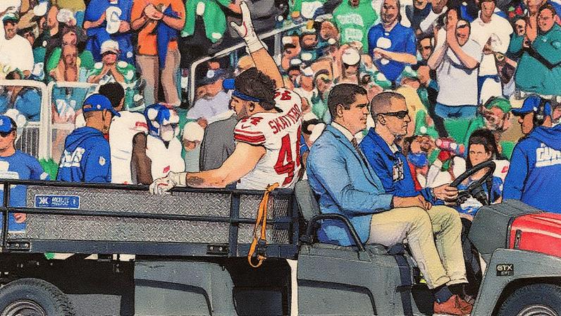 Corredor Cam Skattebo fica fora com lesão grave no tornozelo contra os Eagles