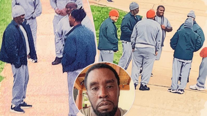 Sean “Diddy” Combs was pictured smiling with his fellow inmates in new photos of the star behind bars at FCI Fort Dix in New Jersey. TMZ / BACKGRID