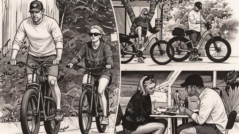 Sydney Sweeney and Scooter Braun took their romance for a spin Tuesday as they went for a bike ride around Montecito, Calif. Clint Brewer Photography / NORTH SUNSET / BACKGRID