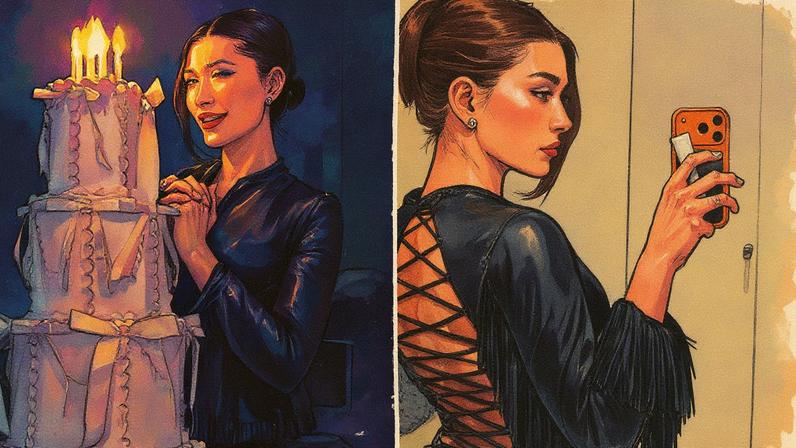 Hailey Bieber wore a backless leather top and velvet pants for her 29th birthday dinner on Thursday night. haileybieber/Instagram